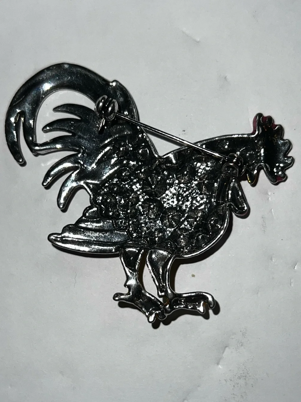 Vintage Embellished Rooster Brooch in Pink and Purple